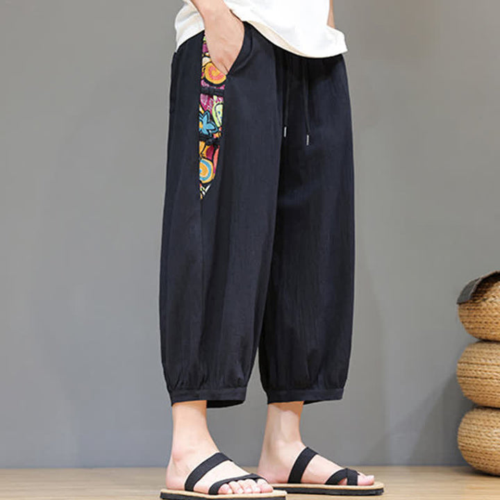 Buddha Stones Summer Tribal Side Stripe Drawstring Waist Men's Capri Tapered Pants With Pockets - image 11