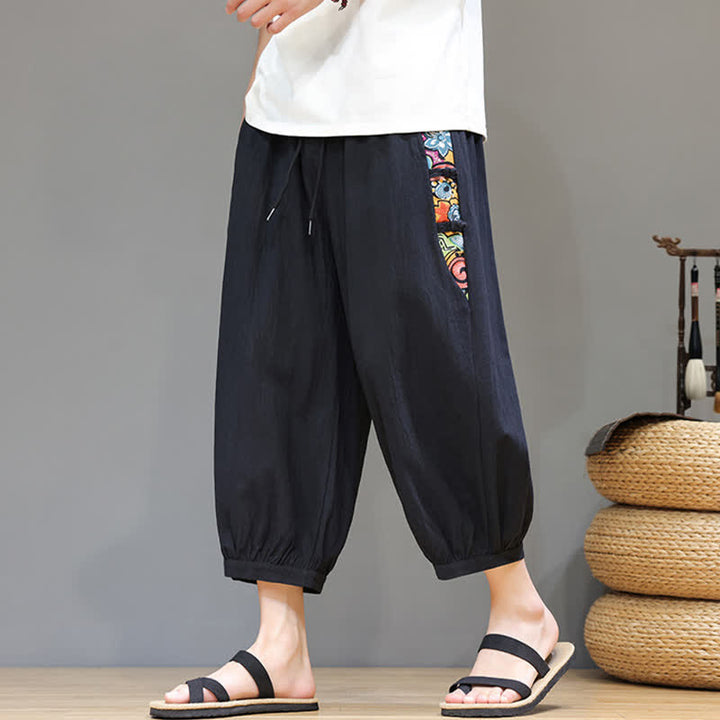 Buddha Stones Summer Tribal Side Stripe Drawstring Waist Men's Capri Tapered Pants With Pockets - Black - US/UK/AU46，EU56 (5XL) - image 9