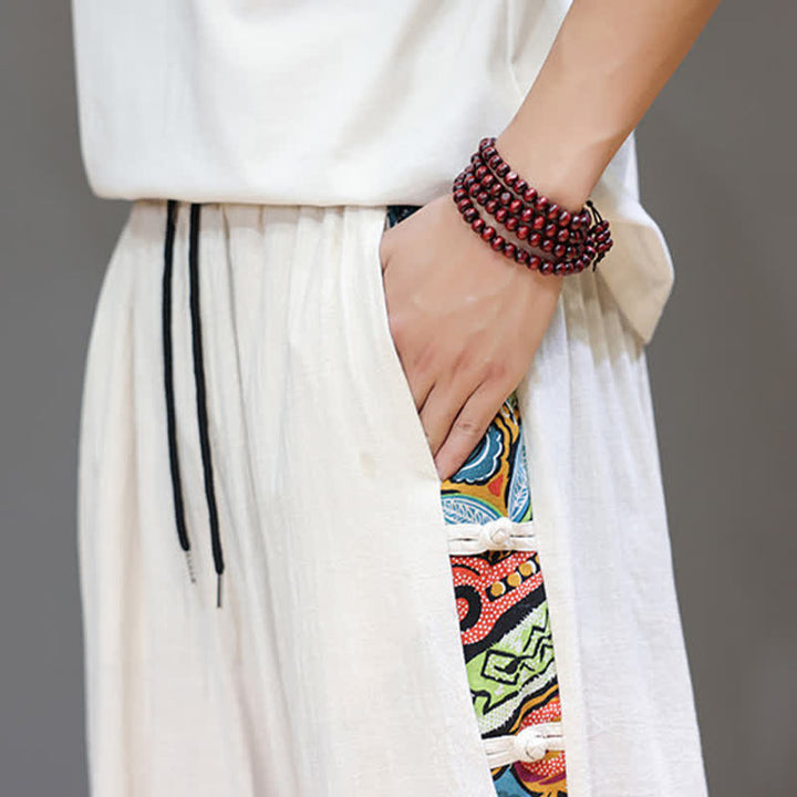 Buddha Stones Summer Tribal Side Stripe Drawstring Waist Men's Capri Tapered Pants With Pockets - image 7