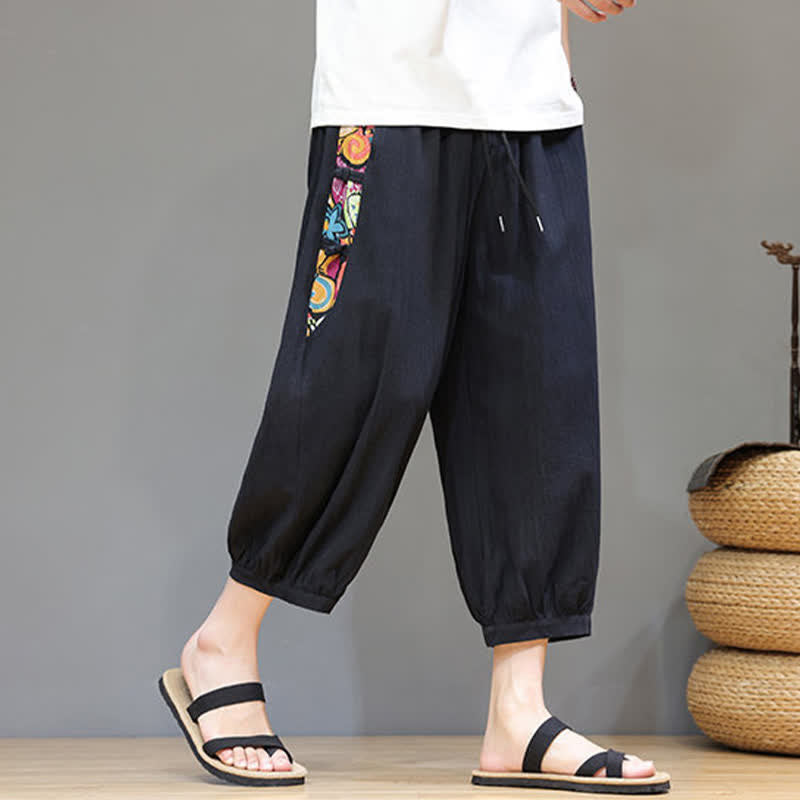 Buddha Stones Summer Tribal Side Stripe Drawstring Waist Men's Capri Tapered Pants With Pockets - image 12