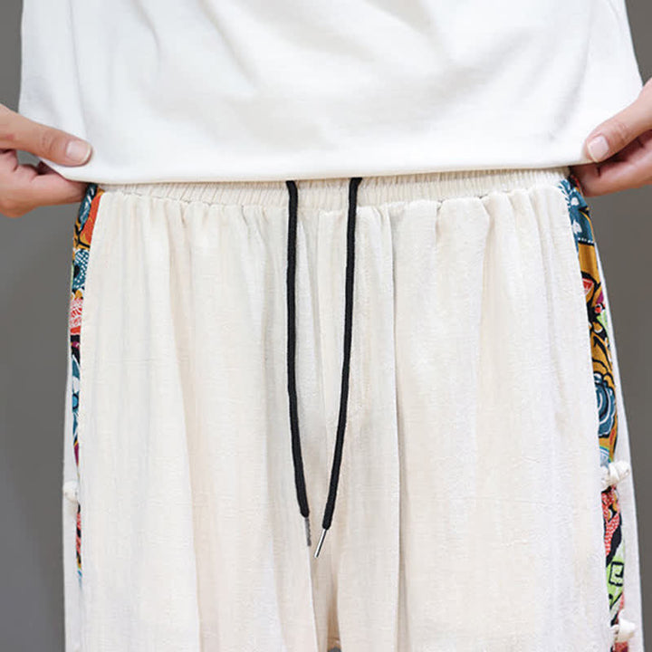 Buddha Stones Summer Tribal Side Stripe Drawstring Waist Men's Capri Tapered Pants With Pockets - image 6