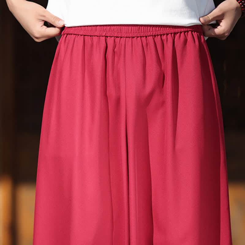 Buddha Stones Summer Cotton Embroidered Hem Elastic Waist Men's Cropped Wide Leg Pants With Pockets - image 12