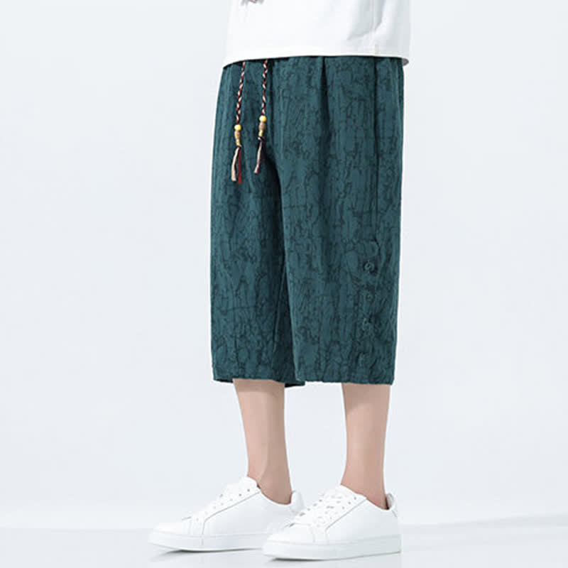Buddha Stones Summer Drawstring Elastic Waist Men's Capri Tapered Pants - image 2