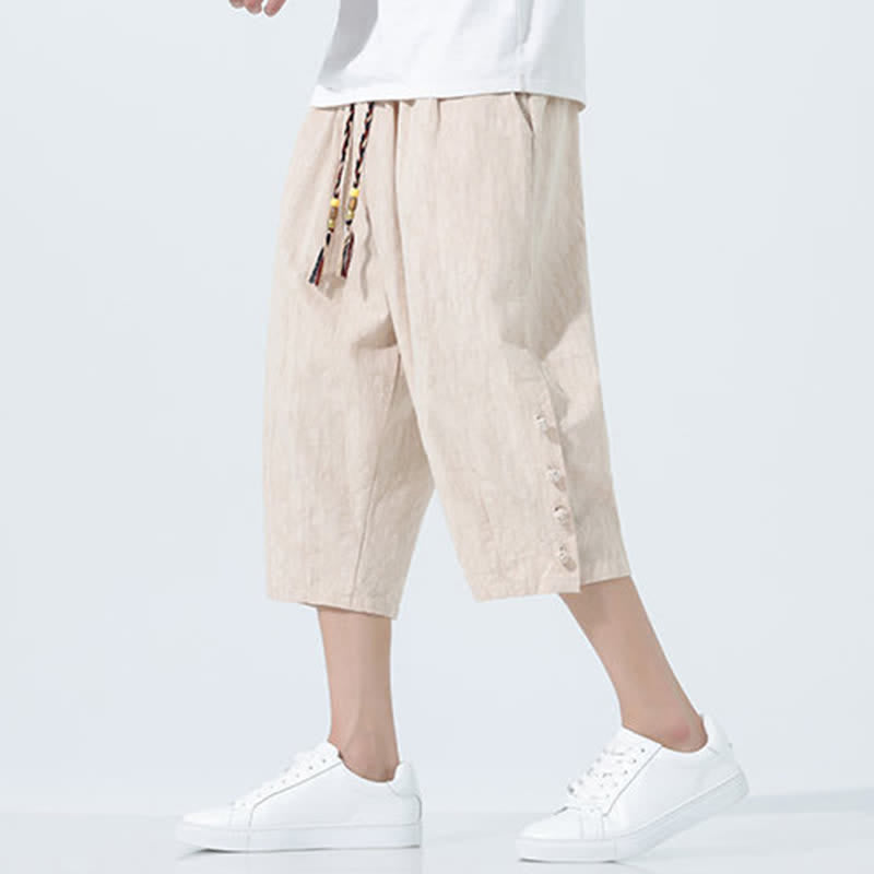 Buddha Stones Summer Drawstring Elastic Waist Men's Capri Tapered Pants - image 12