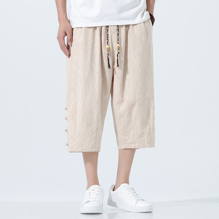 Buddha Stones Summer Drawstring Elastic Waist Men's Capri Tapered Pants - image 11