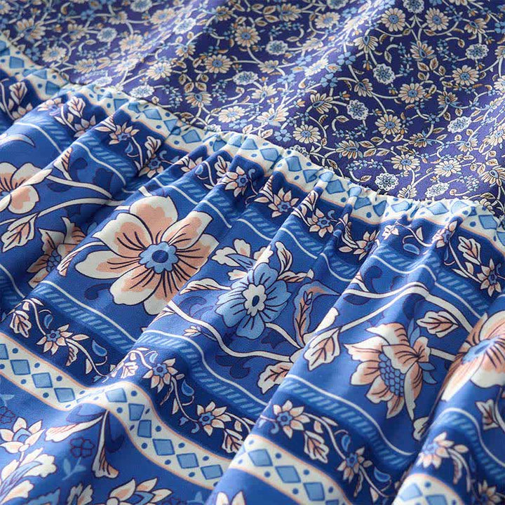 Buddha Stones Fall Boho Floral Paisley Cotton Bracelet Sleeve Women's Mini Dress with Puff Sleeves and Tie Neck - image 3