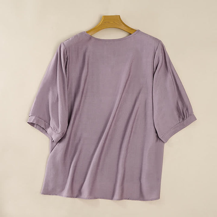 Buddha Stones Spring Boho Embroidered Elbow-Length Sleeve Women's T-Shirts - image 8