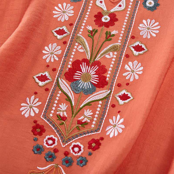 Buddha Stones Spring Boho Embroidered Elbow-Length Sleeve Women's T-Shirts - image 4