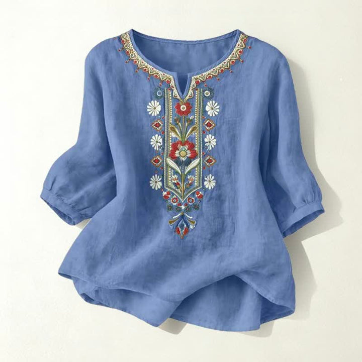 Buddha Stones Spring Boho Embroidered Elbow-Length Sleeve Women's T-Shirts - DenimBlue - US16，UK/AU20，EU48 (3XL) - image 26