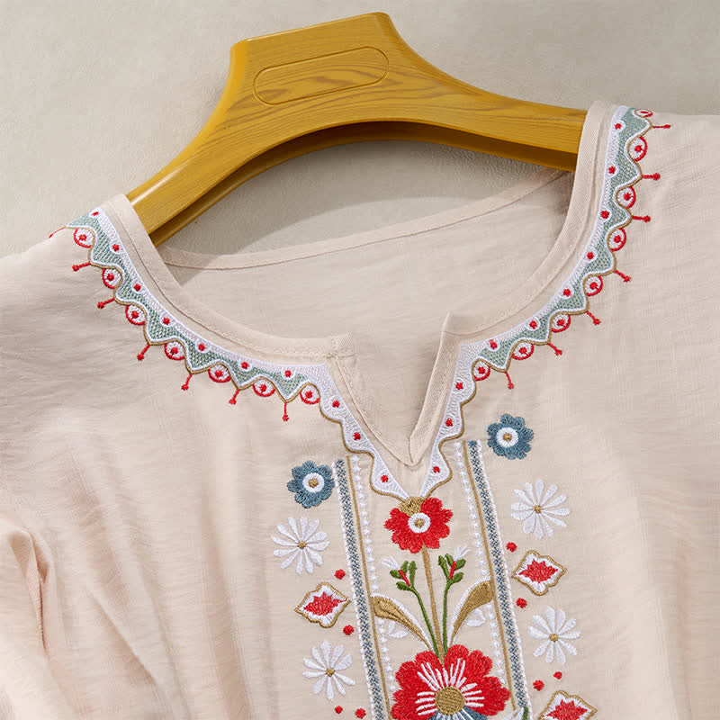 Buddha Stones Spring Boho Embroidered Elbow-Length Sleeve Women's T-Shirts - image 15