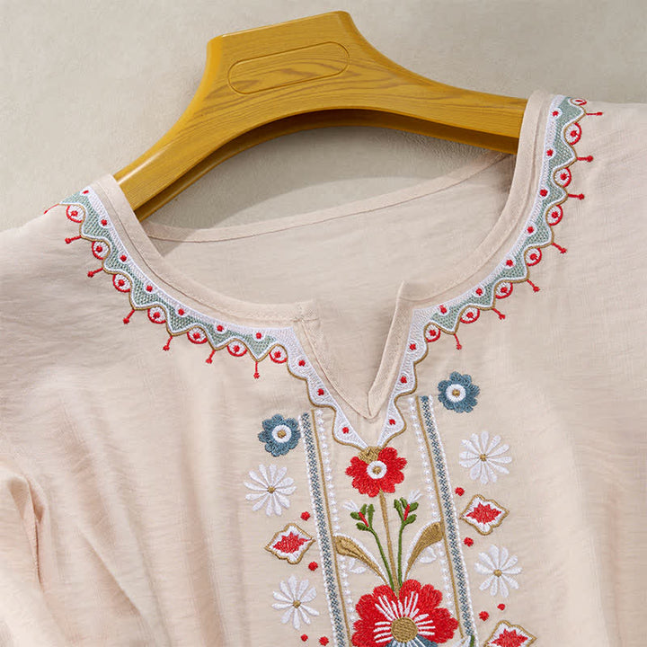 Buddha Stones Spring Boho Embroidered Elbow-Length Sleeve Women's T-Shirts - image 15