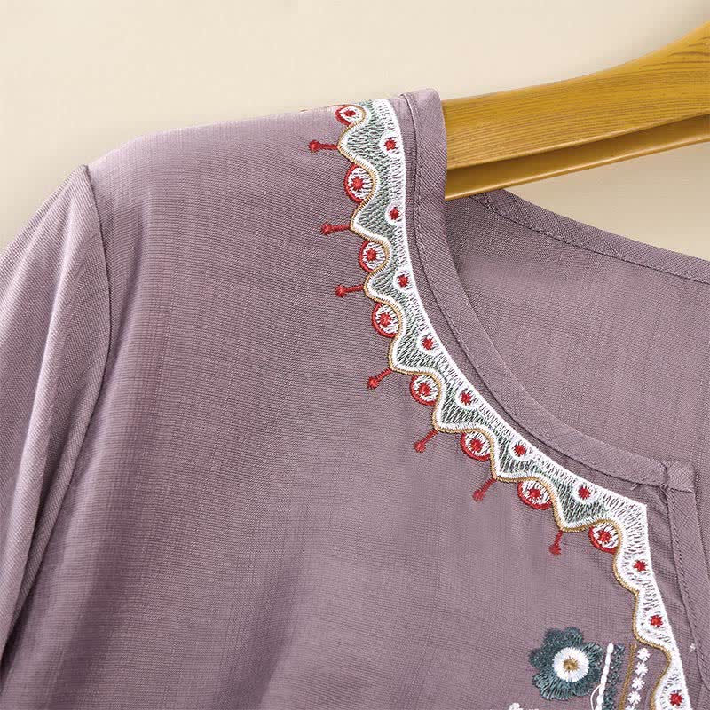 Buddha Stones Spring Boho Embroidered Elbow-Length Sleeve Women's T-Shirts - image 10