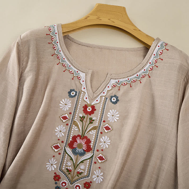 Buddha Stones Spring Boho Embroidered Elbow-Length Sleeve Women's T-Shirts - image 20
