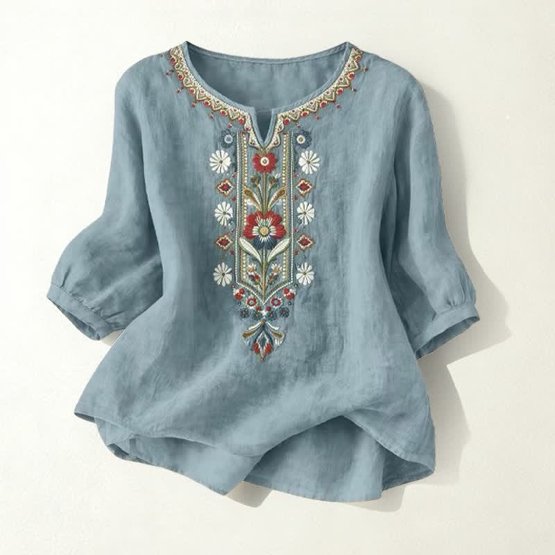 Buddha Stones Spring Boho Embroidered Elbow-Length Sleeve Women's T-Shirts - Teal - US16，UK/AU20，EU48 (3XL) - image 25