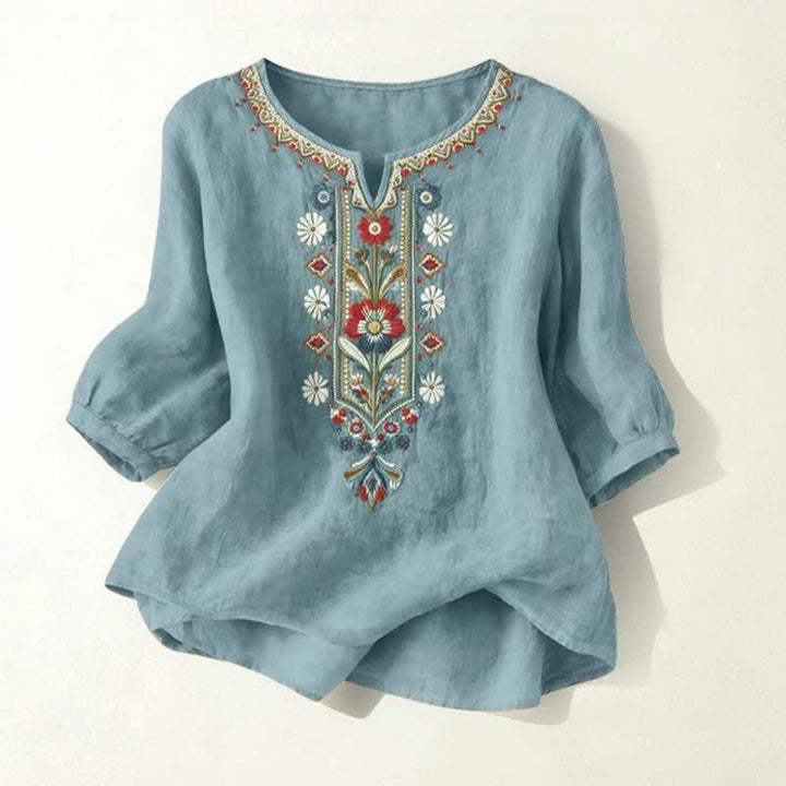 Buddha Stones Spring Boho Embroidered Elbow-Length Sleeve Women's T-Shirts - Teal - US16，UK/AU20，EU48 (3XL) - image 25