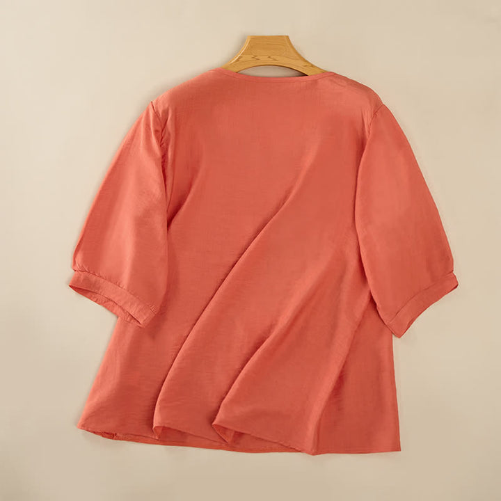 Buddha Stones Spring Boho Embroidered Elbow-Length Sleeve Women's T-Shirts - image 1