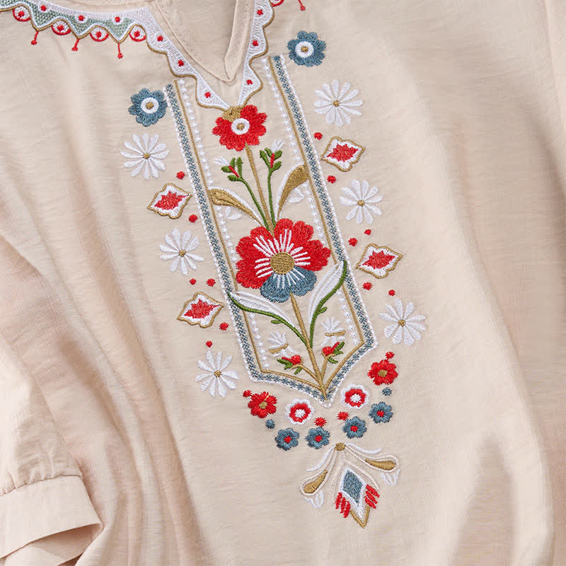 Buddha Stones Spring Boho Embroidered Elbow-Length Sleeve Women's T-Shirts - image 16