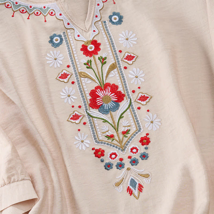 Buddha Stones Spring Boho Embroidered Elbow-Length Sleeve Women's T-Shirts - image 16