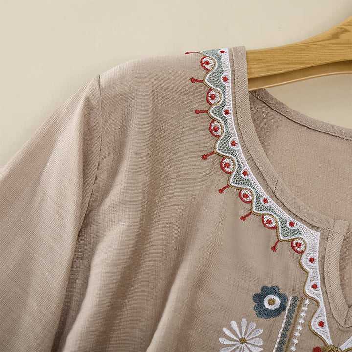 Buddha Stones Spring Boho Embroidered Elbow-Length Sleeve Women's T-Shirts - image 21