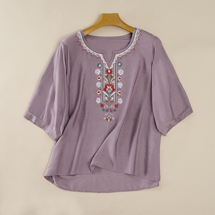 Buddha Stones Spring Boho Embroidered Elbow-Length Sleeve Women's T-Shirts - image 7