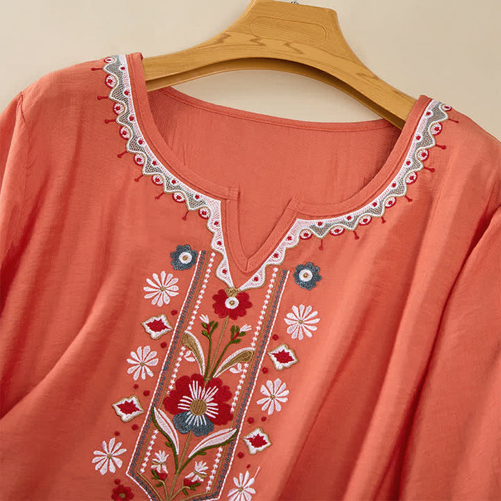 Buddha Stones Spring Boho Embroidered Elbow-Length Sleeve Women's T-Shirts - image 2