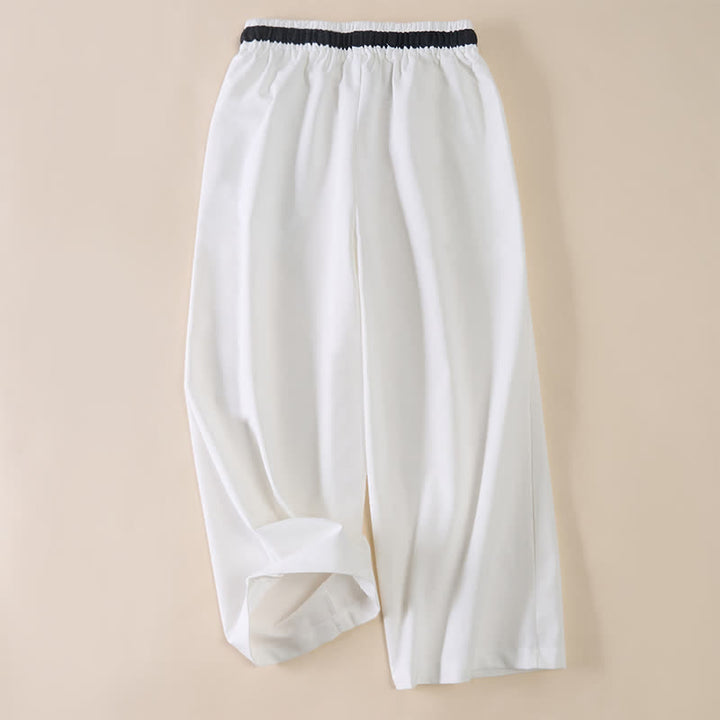Buddha Stones Commute Drawstring Cotton Cropped Women's Wide Leg Pants With Pockets - image 1