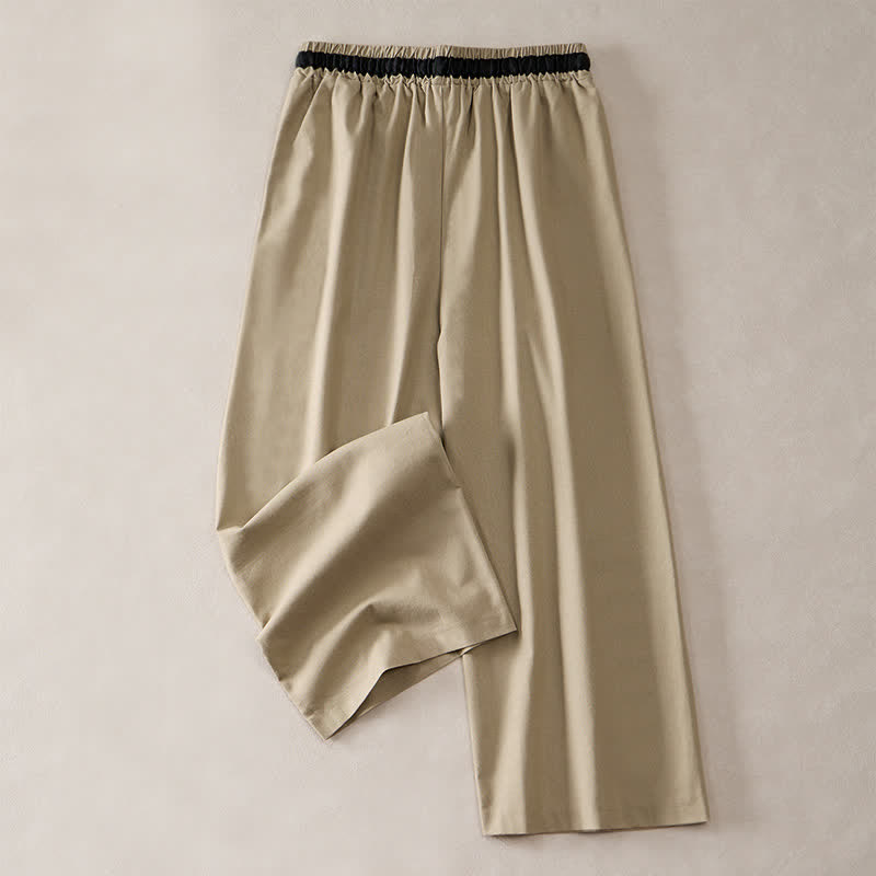 Buddha Stones Commute Drawstring Cotton Cropped Women's Wide Leg Pants With Pockets - DarkKhaki - US12，UK/AU16，EU44 (3XL) - image 9