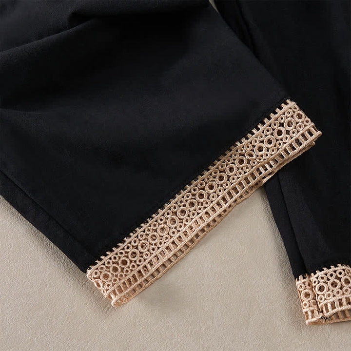 Buddha Stones Summer Lace-trimmed Hem Solid Color Women's Tapered Pants With Pockets - image 20