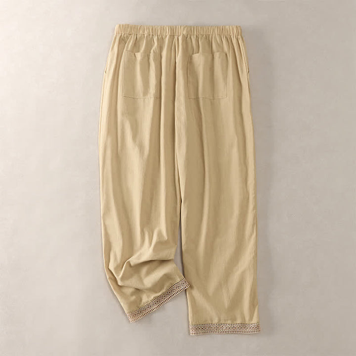 Buddha Stones Summer Lace-trimmed Hem Solid Color Women's Tapered Pants With Pockets - image 35