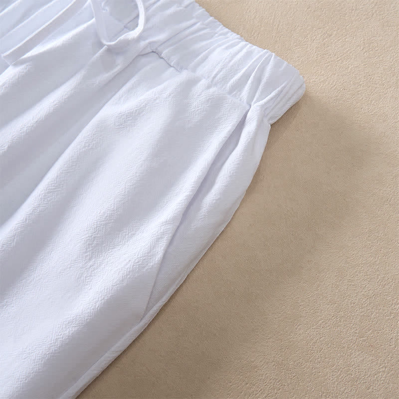 Buddha Stones Summer Lace-trimmed Hem Solid Color Women's Tapered Pants With Pockets - image 6