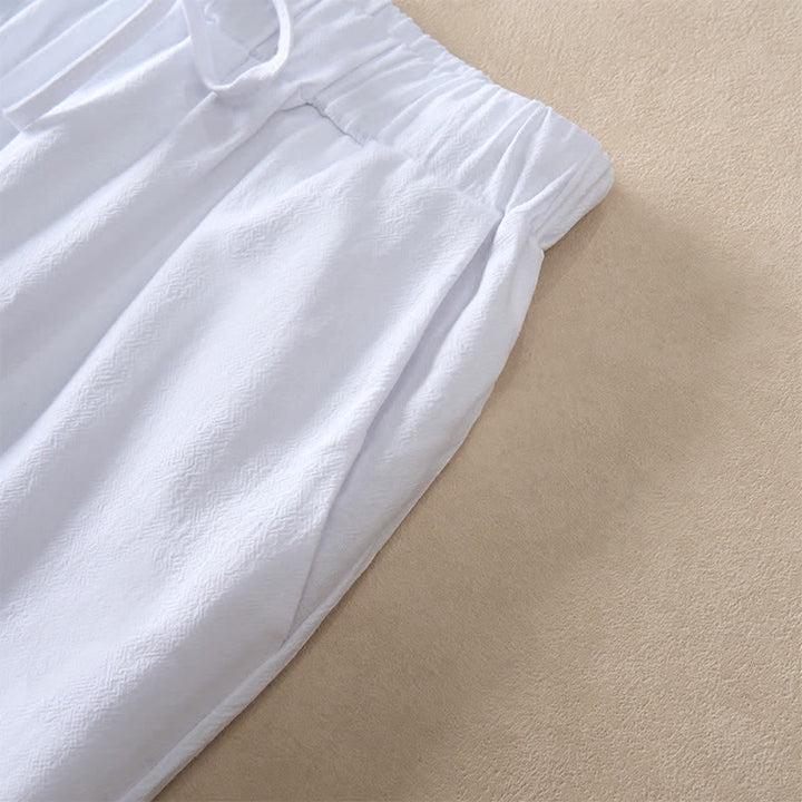 Buddha Stones Summer Lace-trimmed Hem Solid Color Women's Tapered Pants With Pockets - image 6