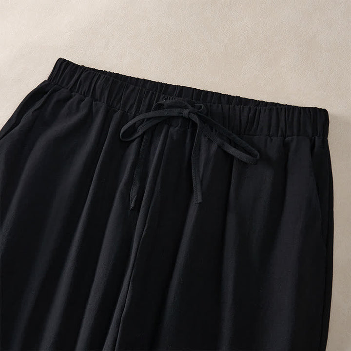 Buddha Stones Summer Lace-trimmed Hem Solid Color Women's Tapered Pants With Pockets - image 17