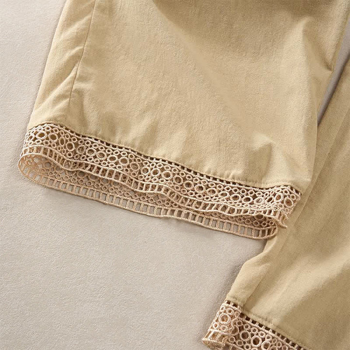 Buddha Stones Summer Lace-trimmed Hem Solid Color Women's Tapered Pants With Pockets - image 39