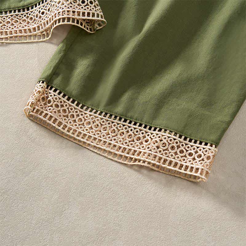 Buddha Stones Summer Lace-trimmed Hem Solid Color Women's Tapered Pants With Pockets - image 33