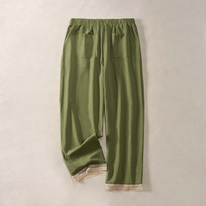 Buddha Stones Summer Lace-trimmed Hem Solid Color Women's Tapered Pants With Pockets - image 28