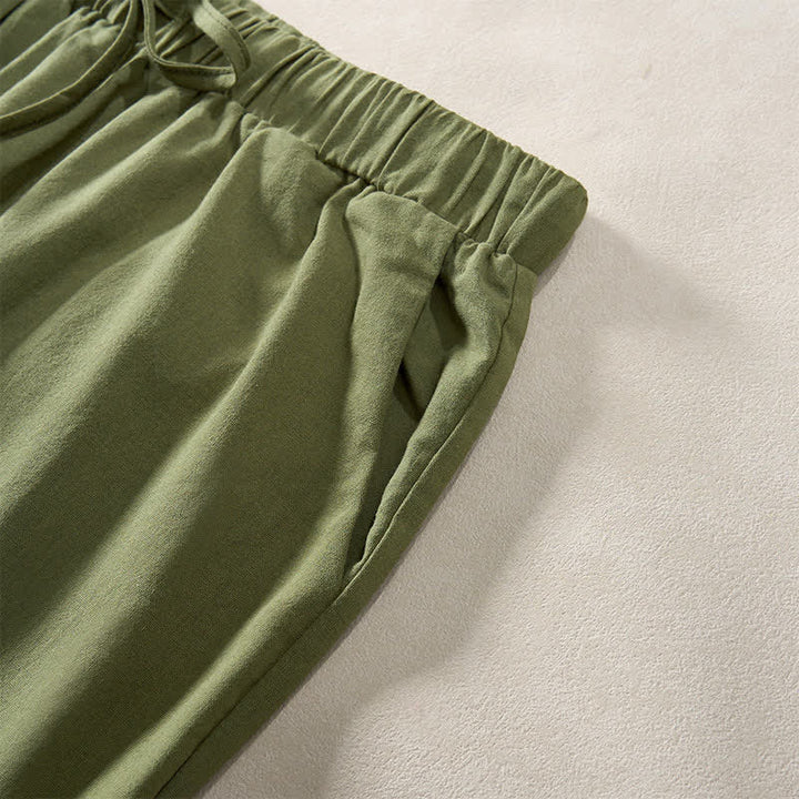 Buddha Stones Summer Lace-trimmed Hem Solid Color Women's Tapered Pants With Pockets - image 30