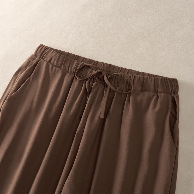 Buddha Stones Summer Lace-trimmed Hem Solid Color Women's Tapered Pants With Pockets - image 1