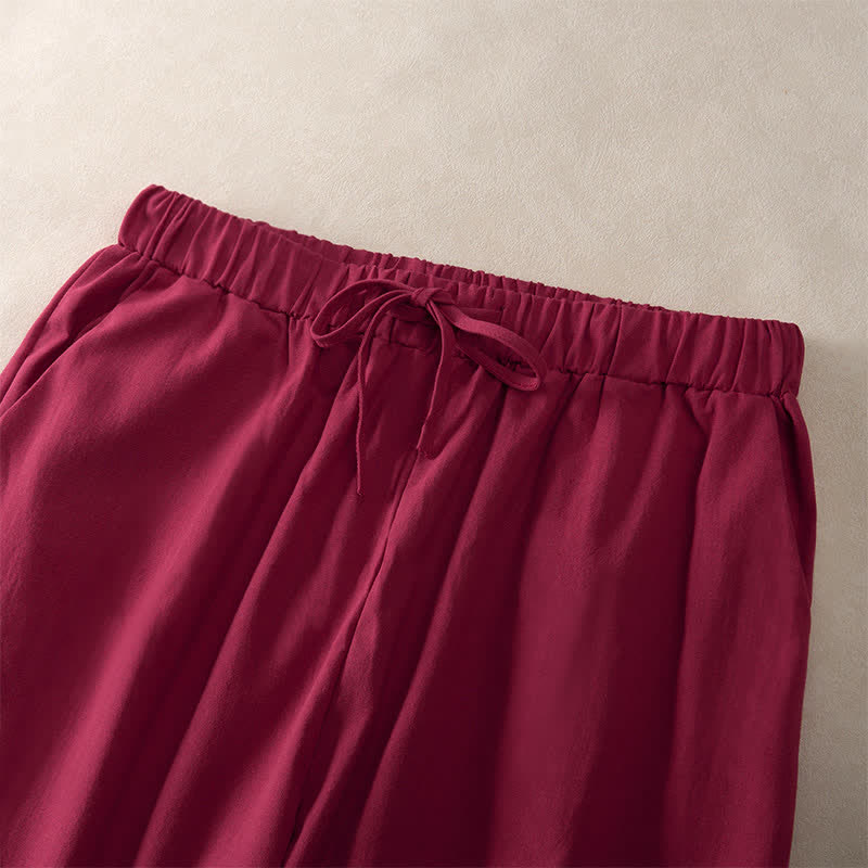 Buddha Stones Summer Lace-trimmed Hem Solid Color Women's Tapered Pants With Pockets - image 23