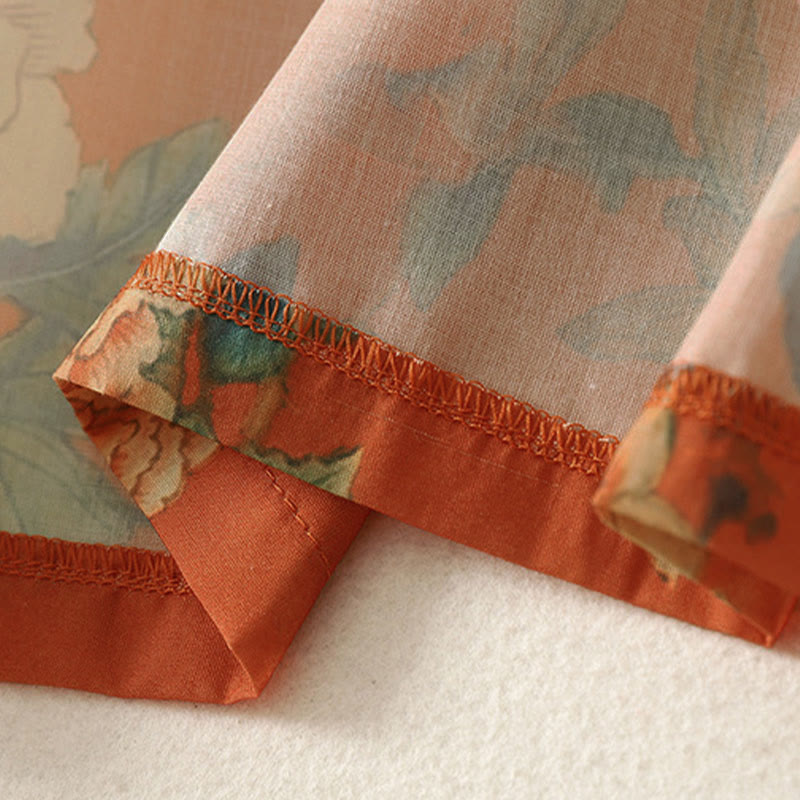 Buddha Stones Stand Collar Frog-Button Floral Print Pattern Short Sleeve Mini Dress - image 15