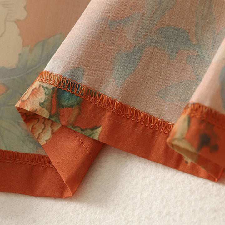 Buddha Stones Stand Collar Frog-Button Floral Print Pattern Short Sleeve Mini Dress - image 15