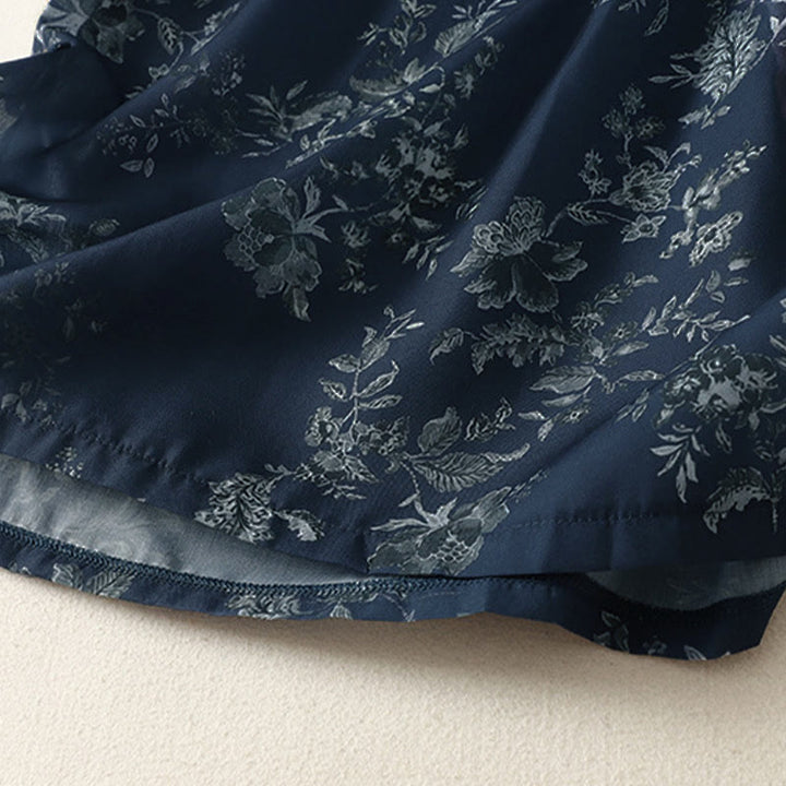 Buddha Stones Stand Collar Frog-Button Floral Print Pattern Short Sleeve Mini Dress - image 7