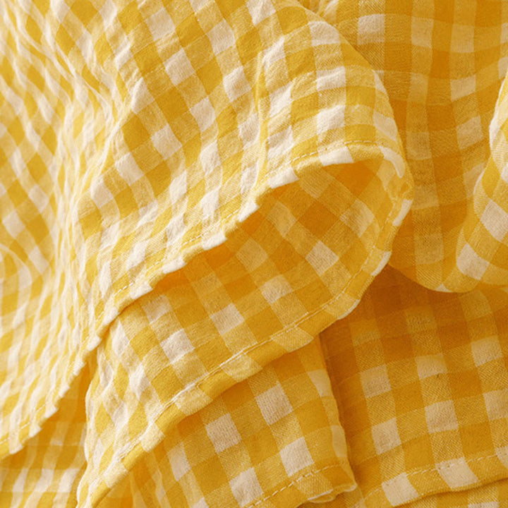 Buddha Stones Crew Neck Sleeveless Plaid Summer Cotton Knee Length Dress - image 5