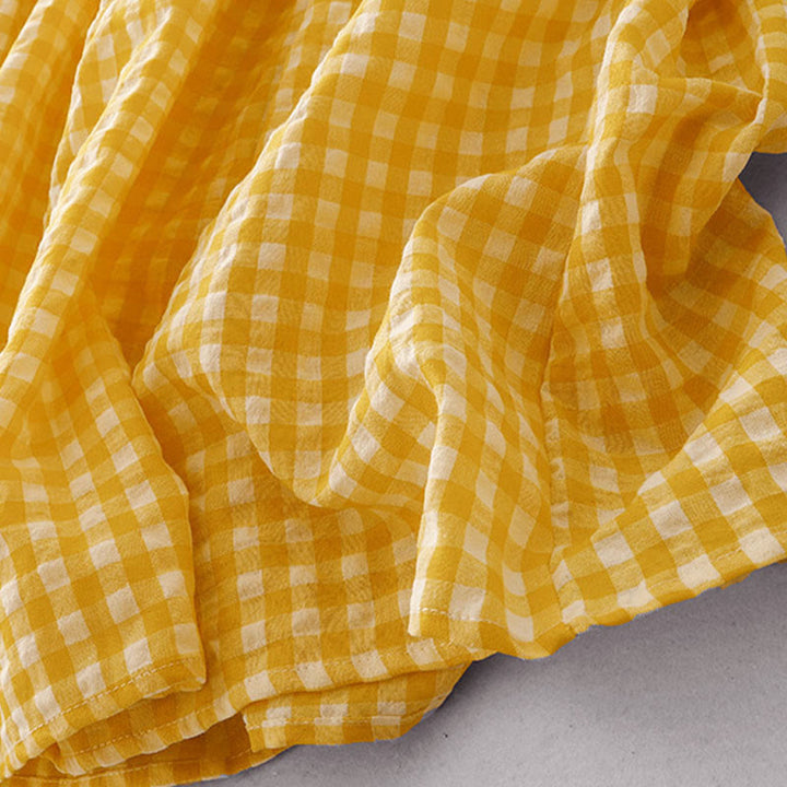 Buddha Stones Crew Neck Sleeveless Plaid Summer Cotton Knee Length Dress - image 6