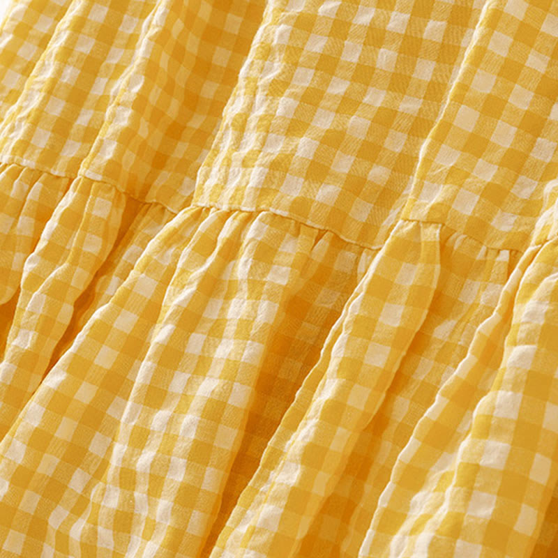 Buddha Stones Crew Neck Sleeveless Plaid Summer Cotton Knee Length Dress - image 3