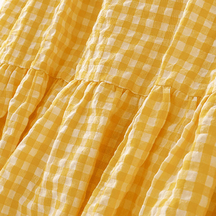 Buddha Stones Crew Neck Sleeveless Plaid Summer Cotton Knee Length Dress - image 3