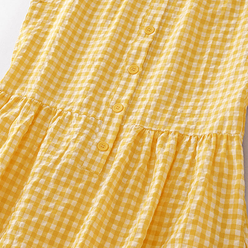 Buddha Stones Crew Neck Sleeveless Plaid Summer Cotton Knee Length Dress - image 2