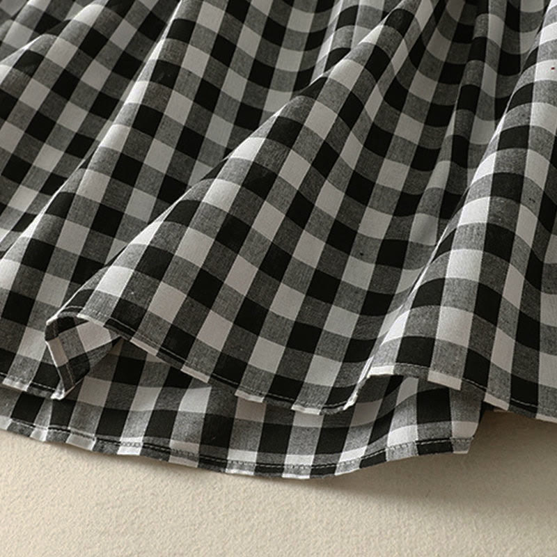 Buddha Stones Casual V-neck Short Sleeve Cotton Plaid Summer Midi Dress - image 6