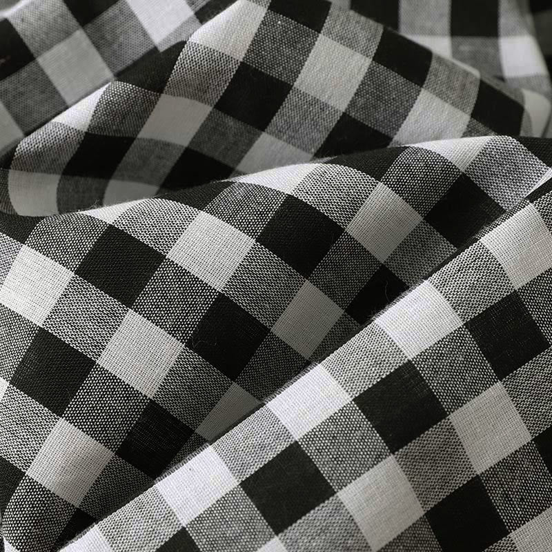 Buddha Stones Casual V-neck Short Sleeve Cotton Plaid Summer Midi Dress - image 8