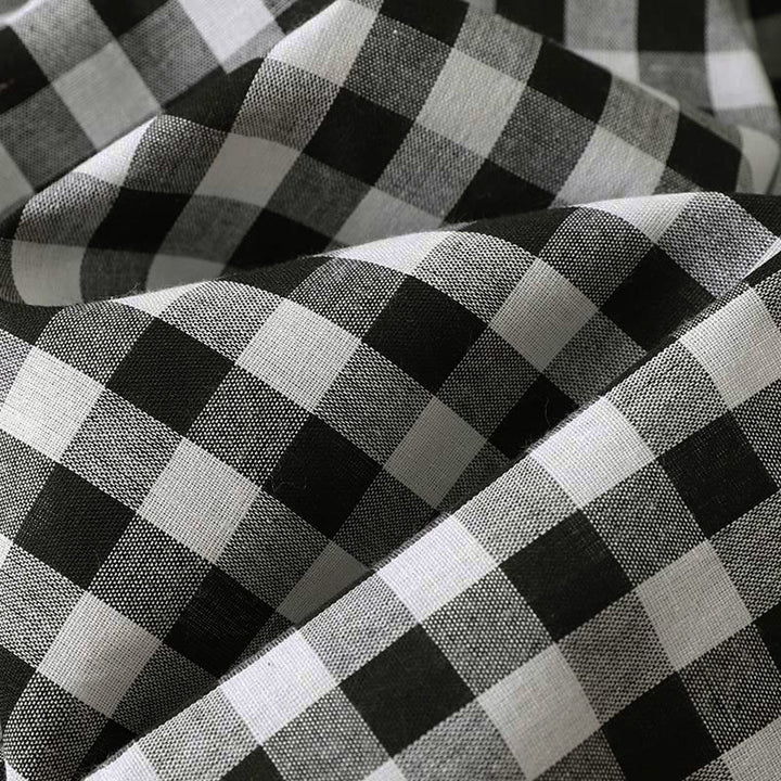 Buddha Stones Casual V-neck Short Sleeve Cotton Plaid Summer Midi Dress - image 8