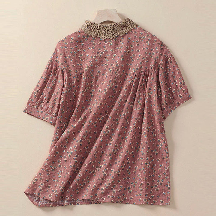 Buddha Stones Front Button Design Floral Print Pattern Women's Cotton Half Sleeve Shirt - image 6